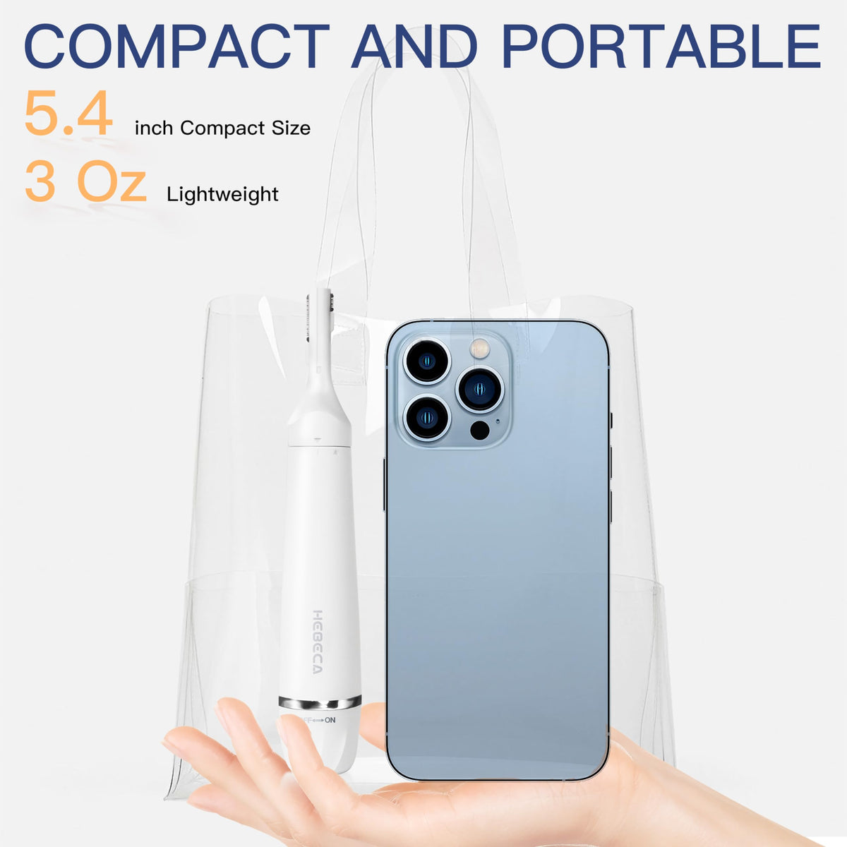 HEBECA pearl-white casing adds stylish, discreet appeal.
