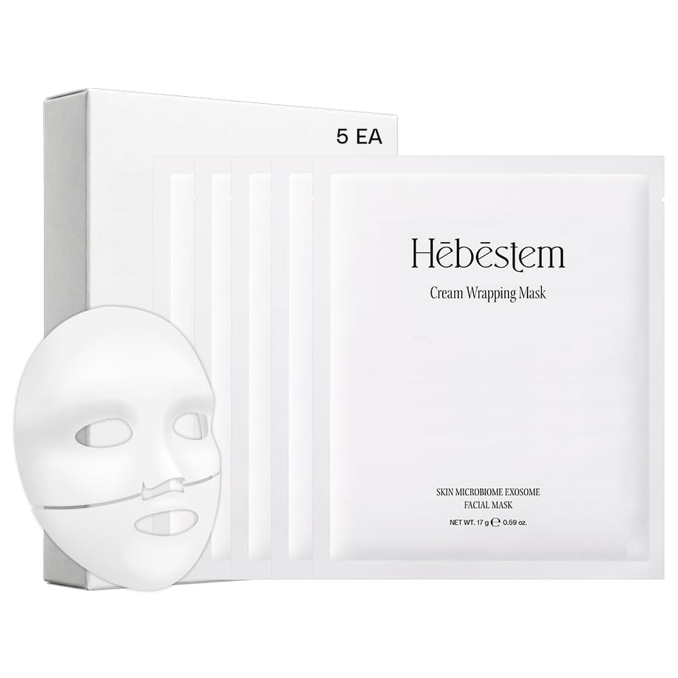 Hebestem Cream Wrapping Sheet Mask packaging close-up highlighting premium ingredients for soothing hydration.