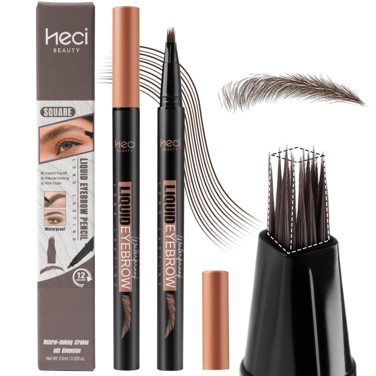 HECI Beauty microblading eyebrow pen tip close-up showing ultra-precise 0.1mm strokes