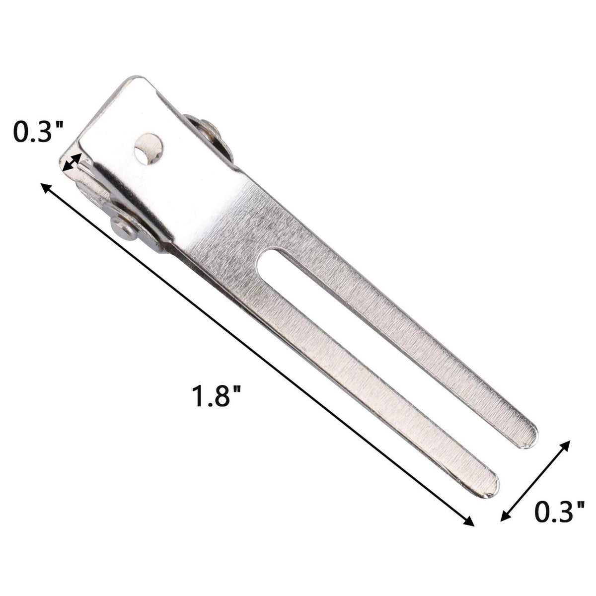 Close-up of Hedume clip showing smooth nickel plating for hair-friendly use.