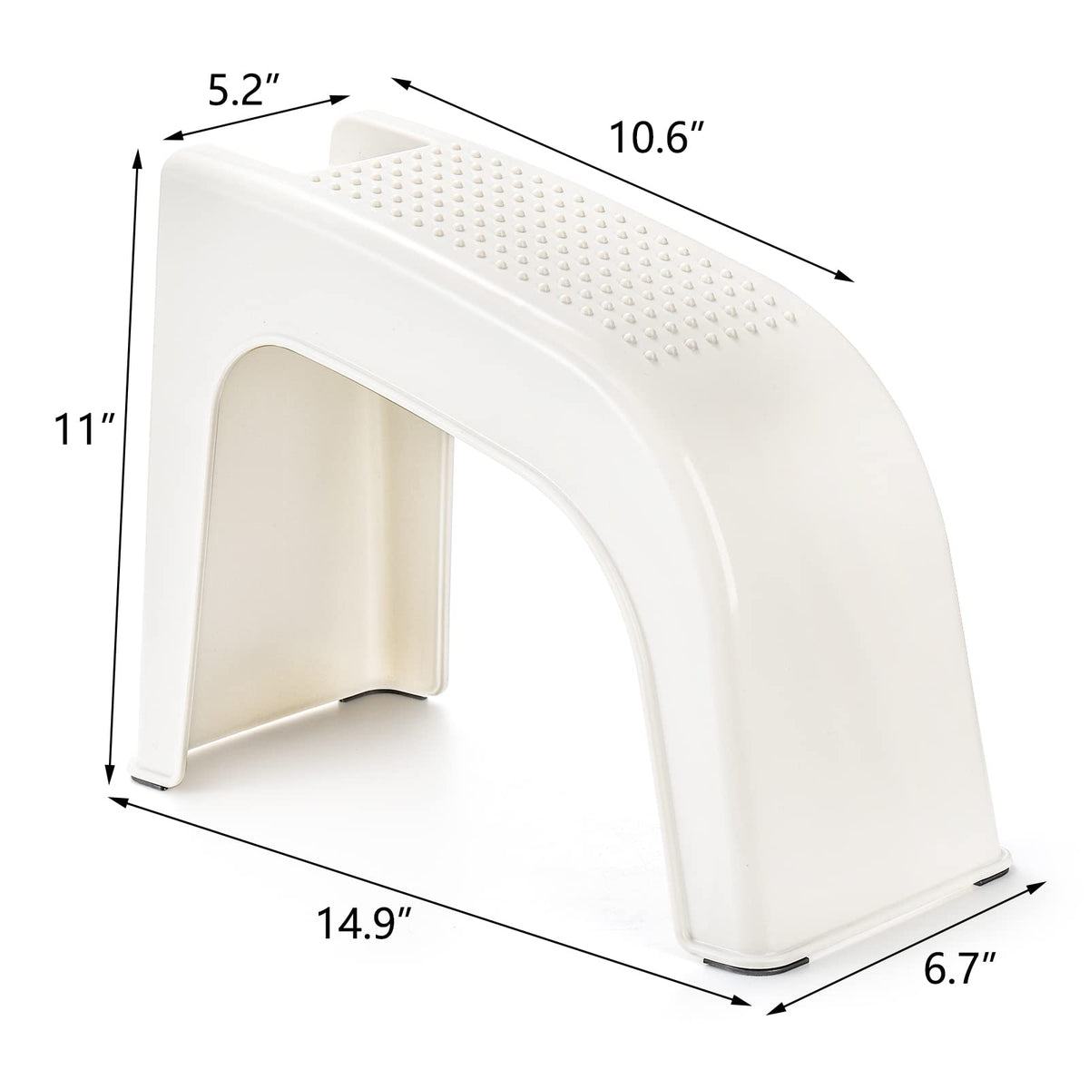 Hedume foot rest includes front storage basket for razors and creams