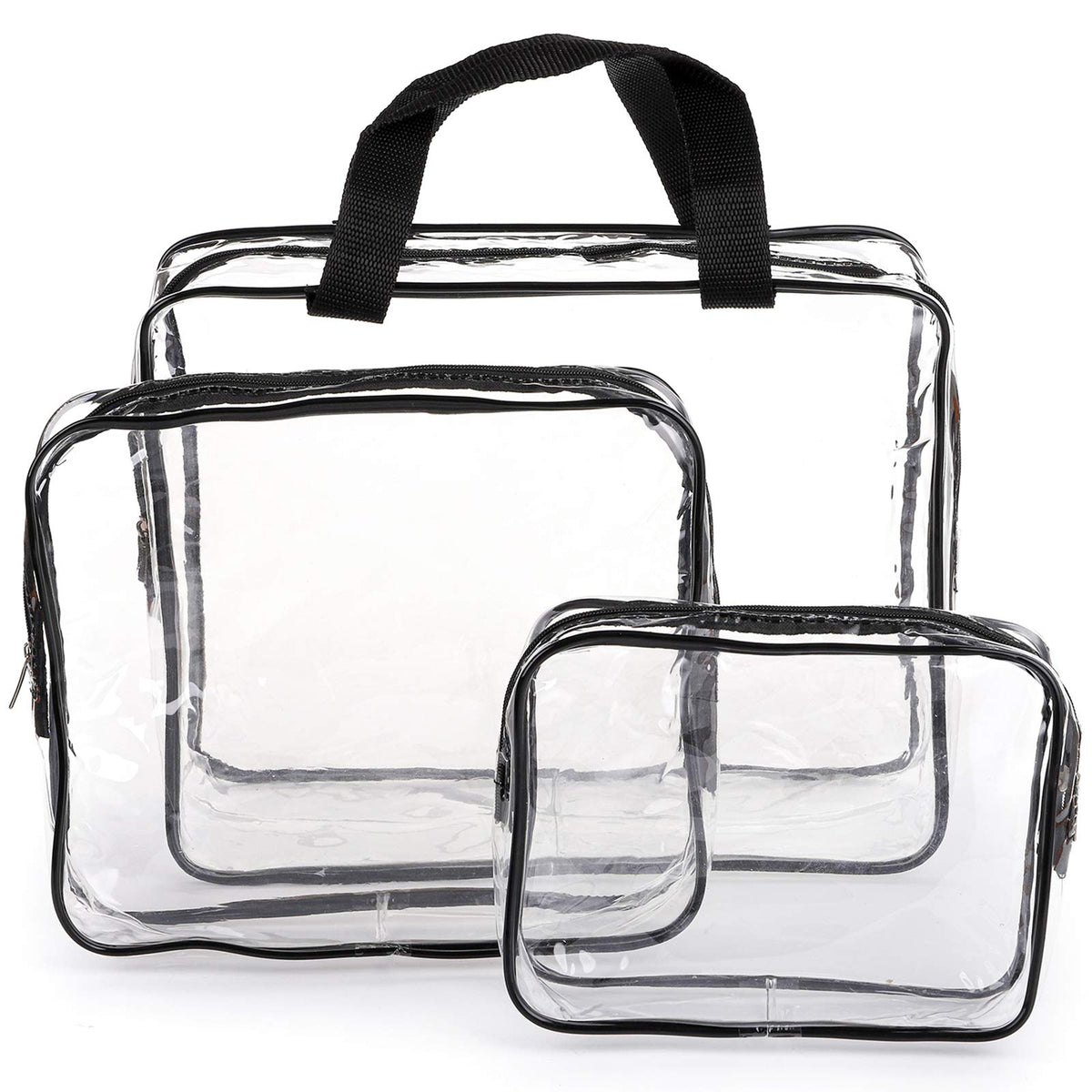 Hedume large clear bag ideal for toiletries, easy access and leak containment.