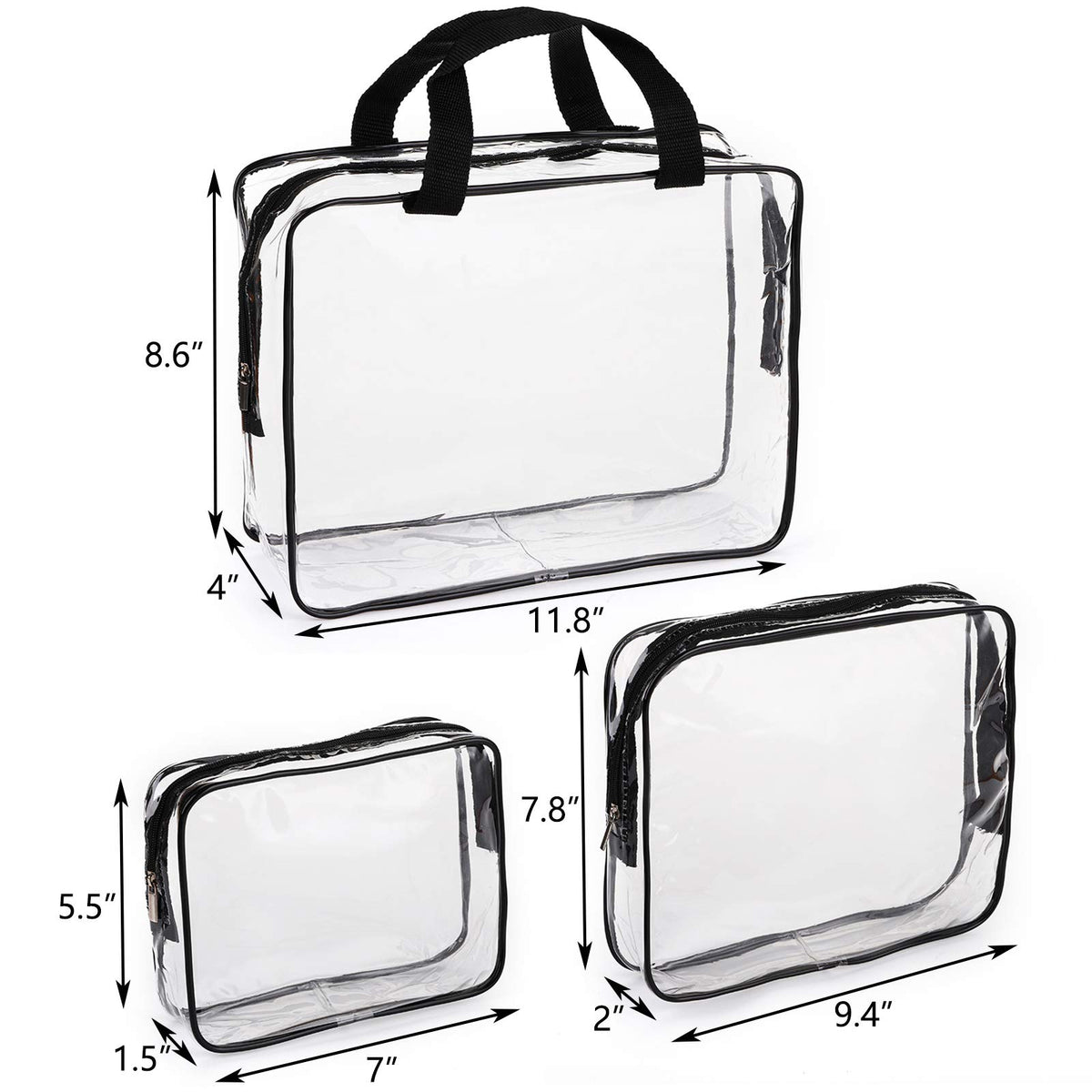 Hedume medium clear bags organize cosmetics and travel essentials with reinforced seams.