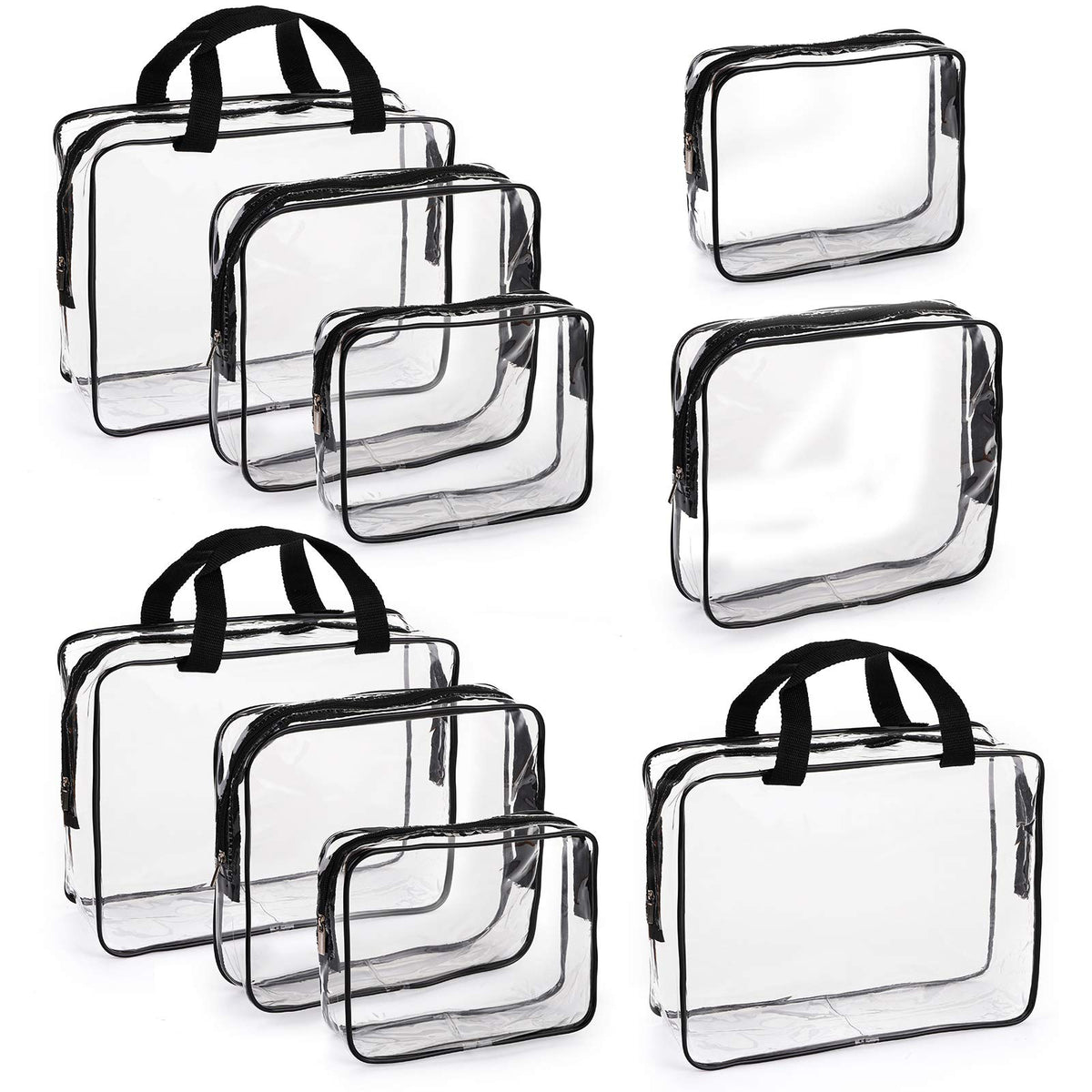Hedume set of 9 clear makeup bags exterior for quick security checks and organized packing.