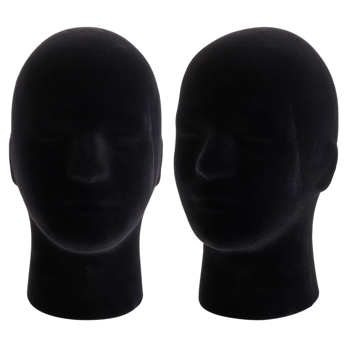 Hedume two-pack foam black velvet mannequin head stand front view for displays.