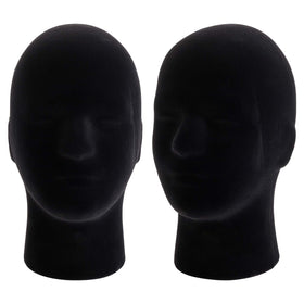 Hedume two-pack foam black velvet mannequin head stand front view for displays.
