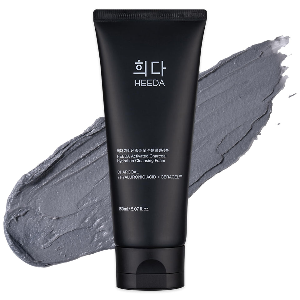 HEEDA cleanser bottle pours, highlighting hydration for balanced skin