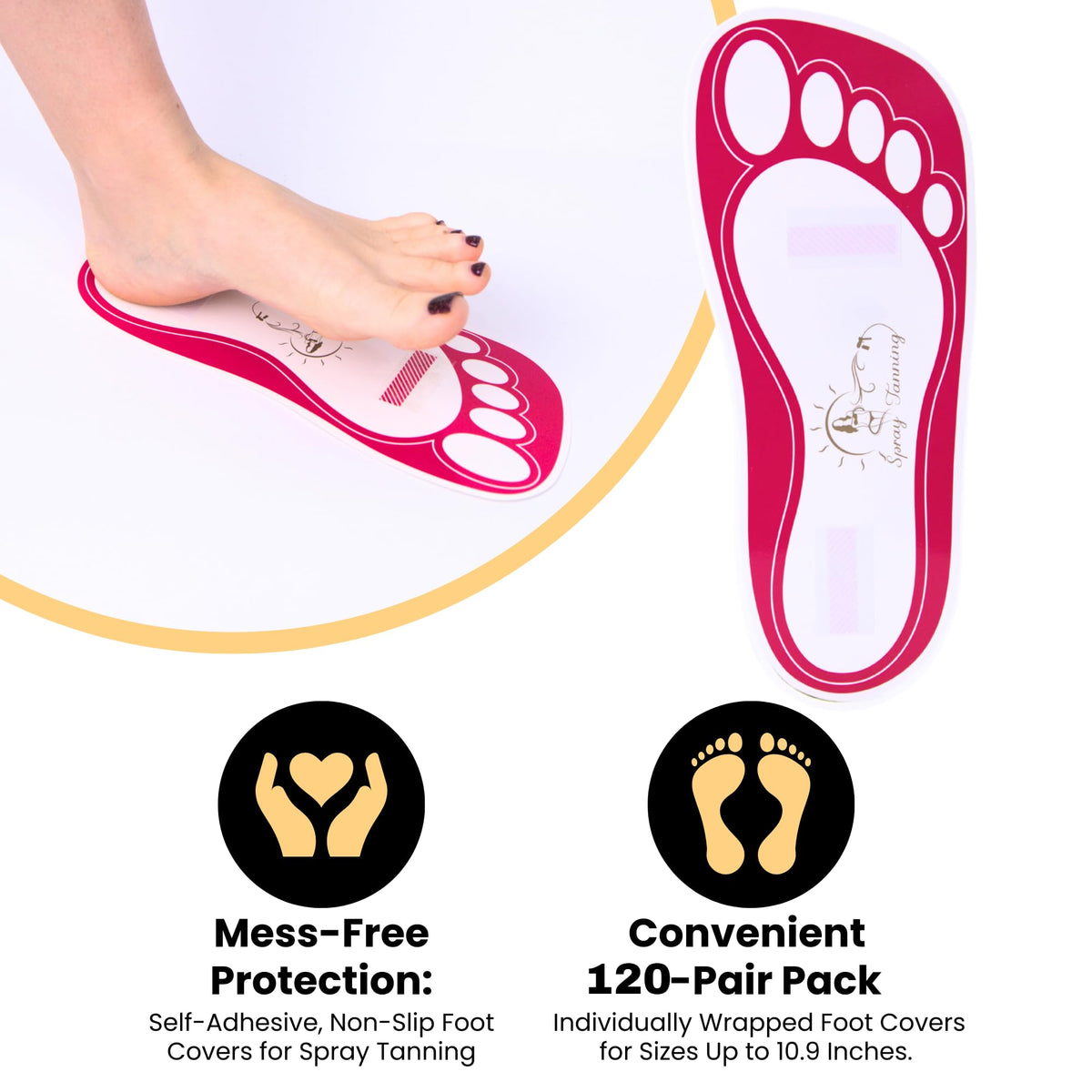 HeeStar self-adhesive foot protection pads prevent staining on soles and floors during tans.