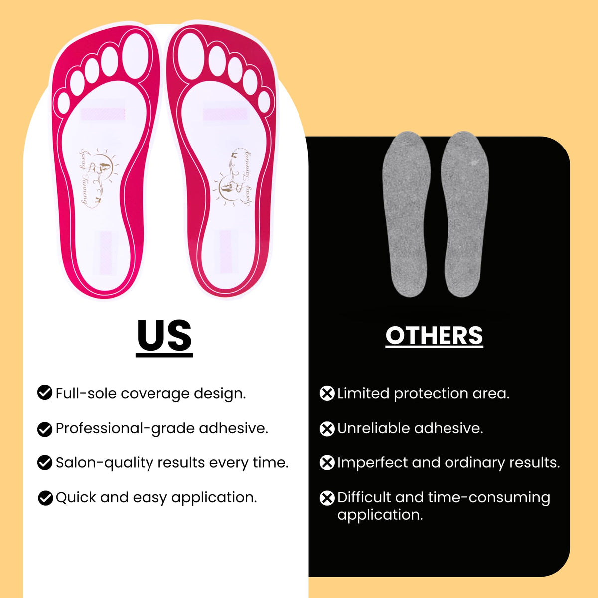 HeeStar tanning feet pads showing easy application without covering the tops of feet.