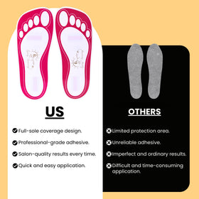 HeeStar tanning feet pads showing easy application without covering the tops of feet.