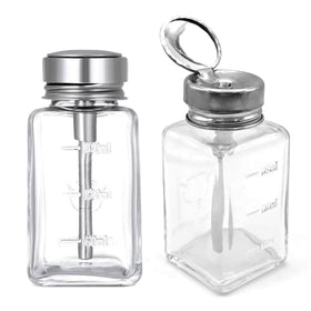 HEHIPLE clear glass bottle with pump cap and metal flip for spill-free application.