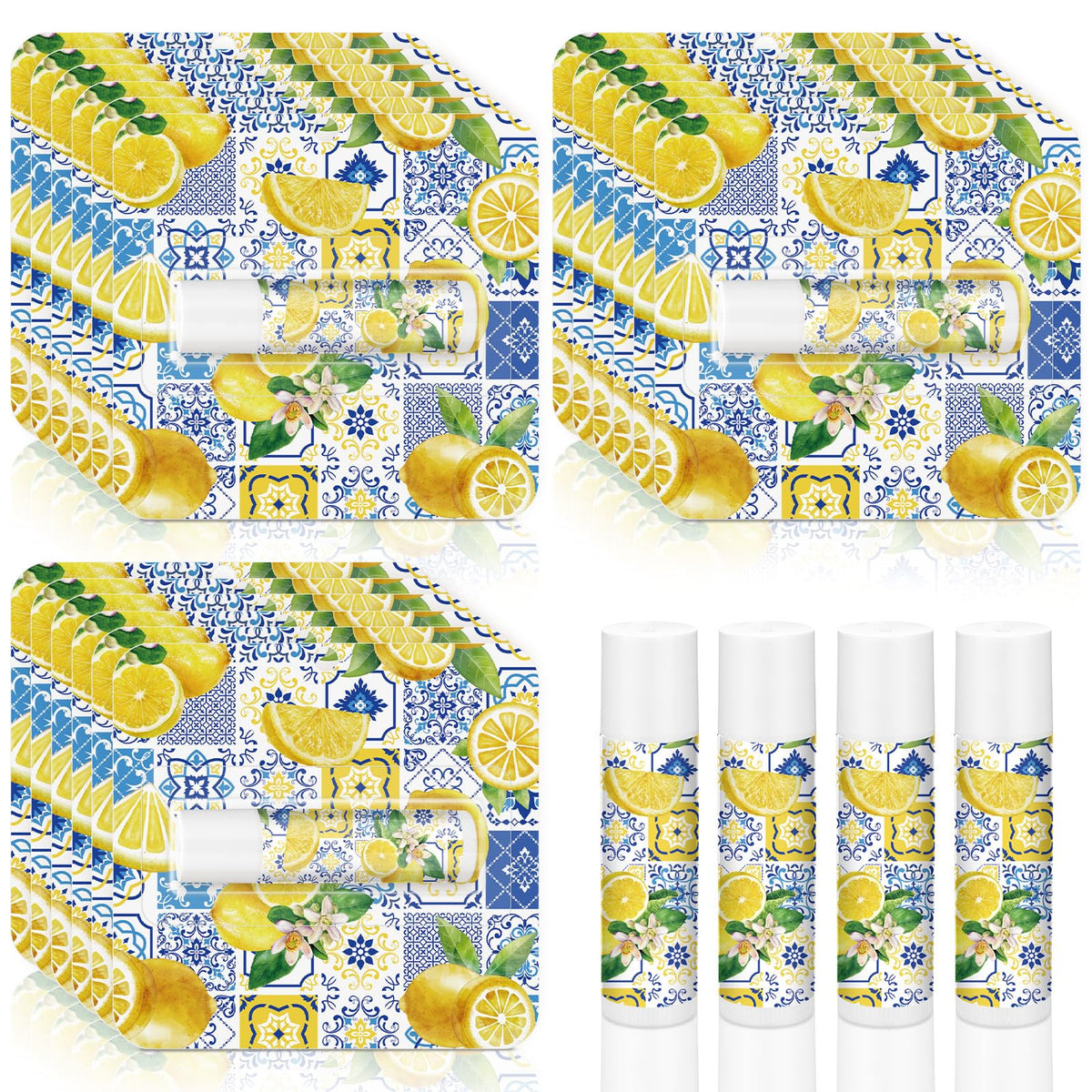 Heigble lemon lip balm with Capri pattern for light, non-greasy moisture.
