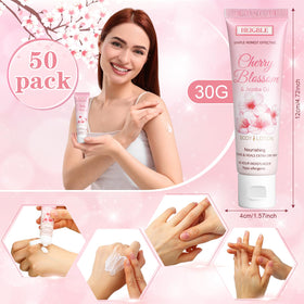 Heigble cherry blossom and jojoba oil lotion display bottle with flip cap for quick moisturization.