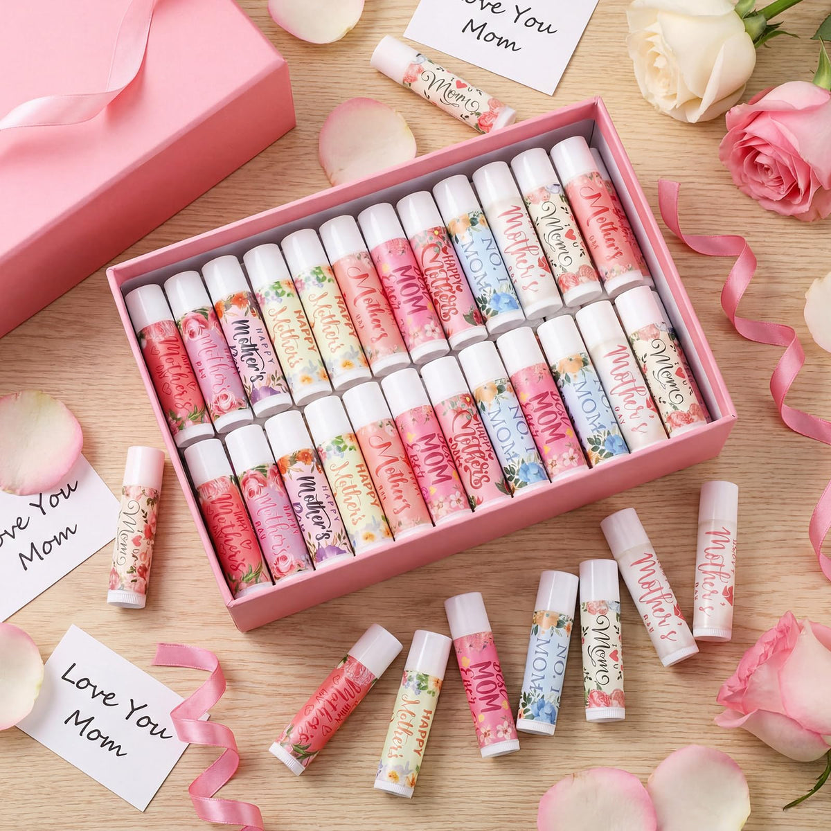Heigble Mother's Lip Balm 50pack cupcake pattern provides playful design and everyday lip care.