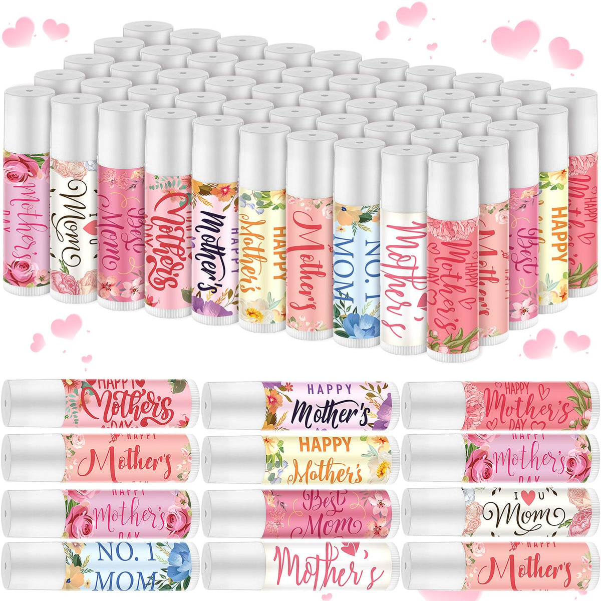 Heigble Mother's Lip Balm 50pack rose pattern keeps lips hydrated for on-the-go moms.