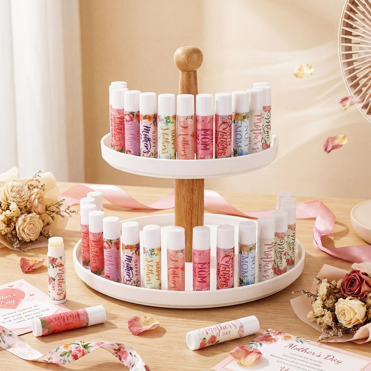 Heigble Mother's Lip Balm 50pack strawberry pattern delivers soft, smooth lips after wear.