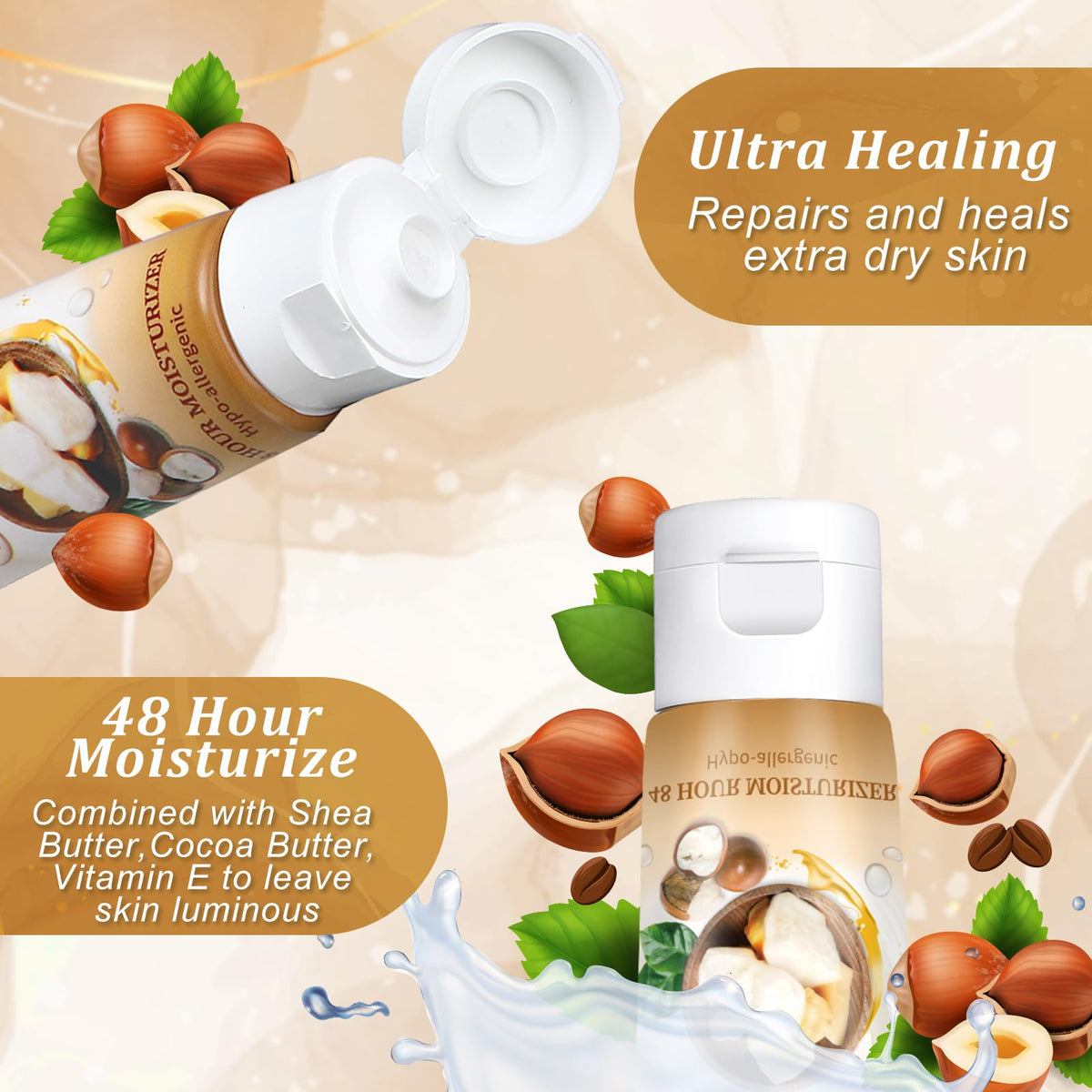 Heigble lotion formula with shea and cocoa butter for nourishing skin.