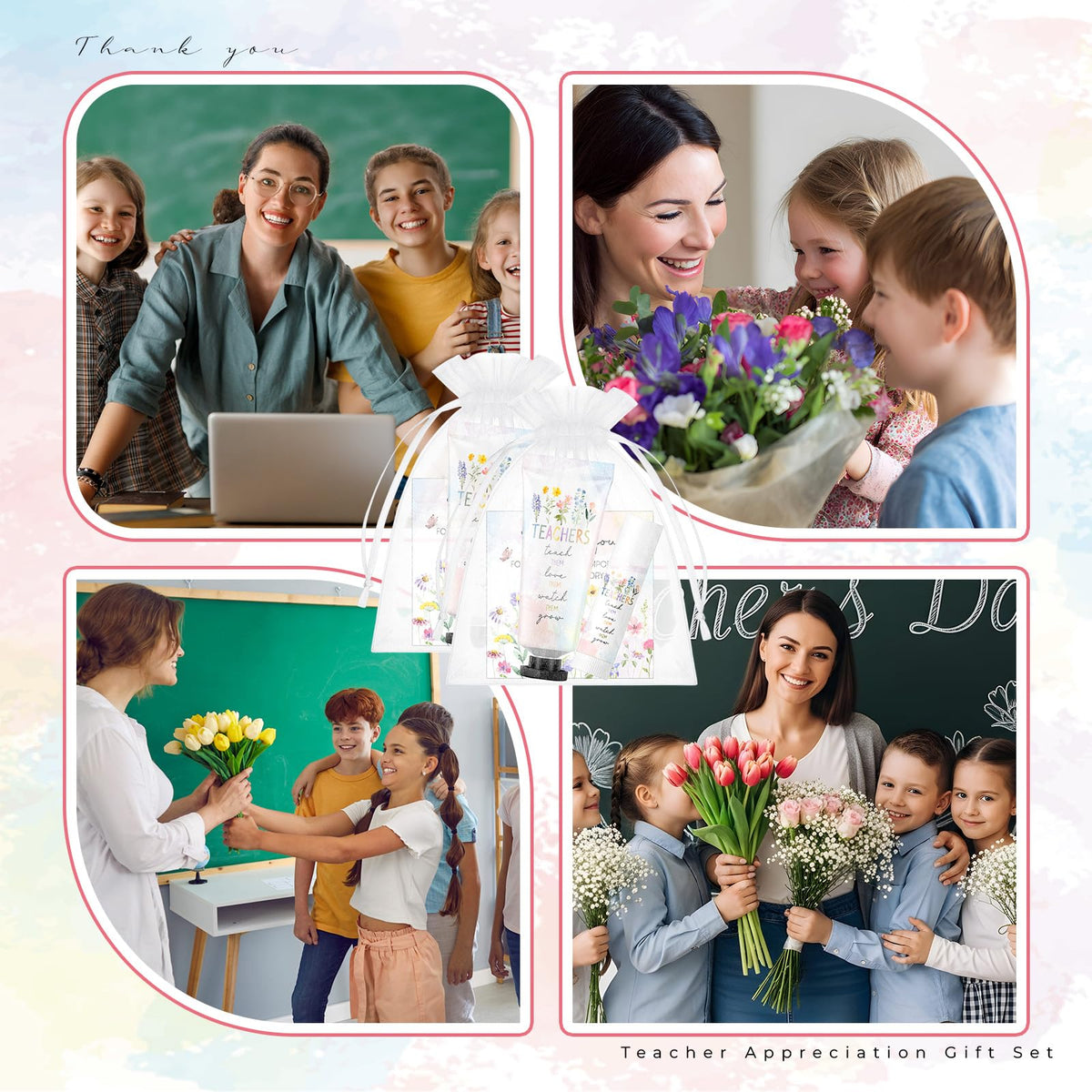 Heigble watercolor flowers design suits Teacher's Day and celebrations.