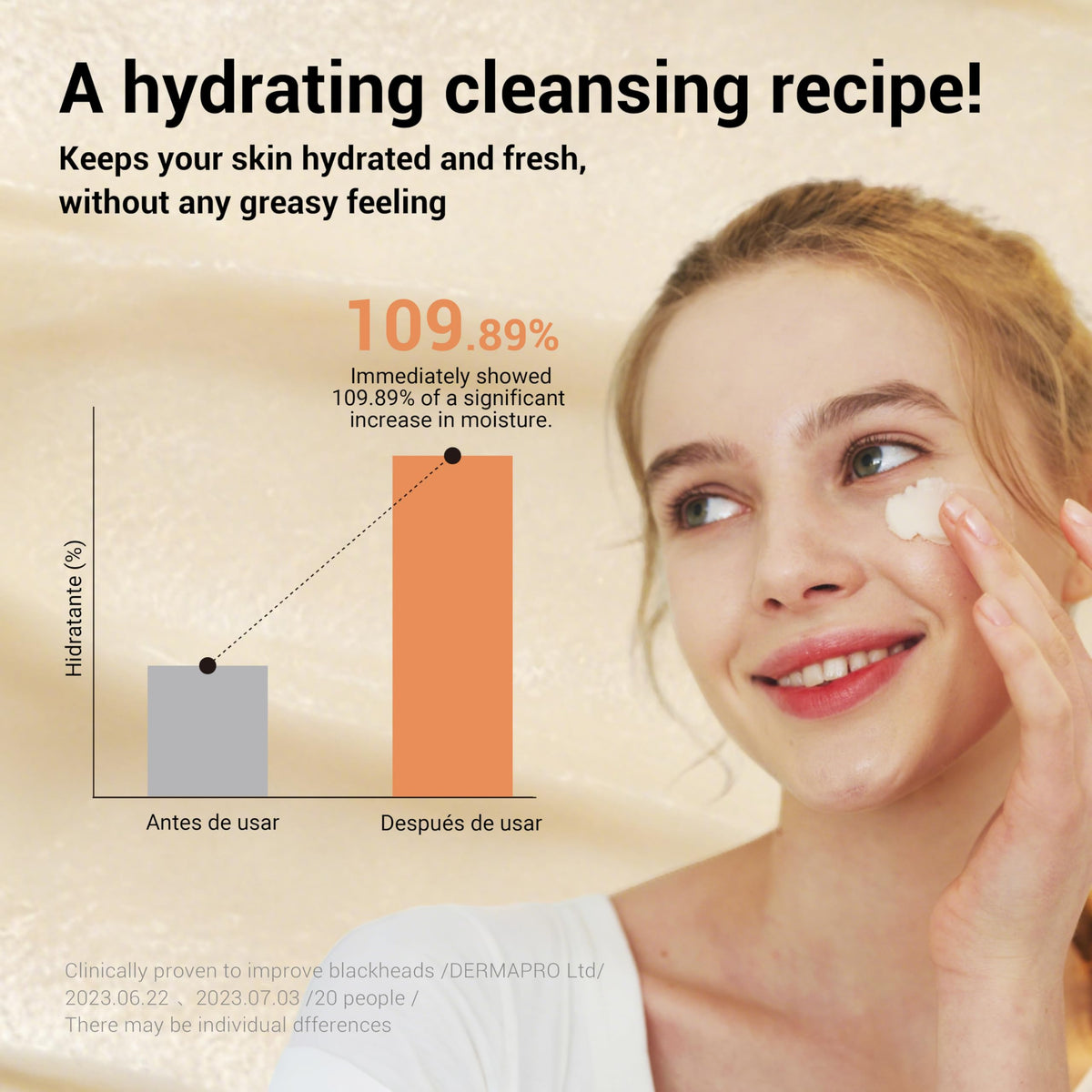Face after cleansing showing instant hydration and fresh glow