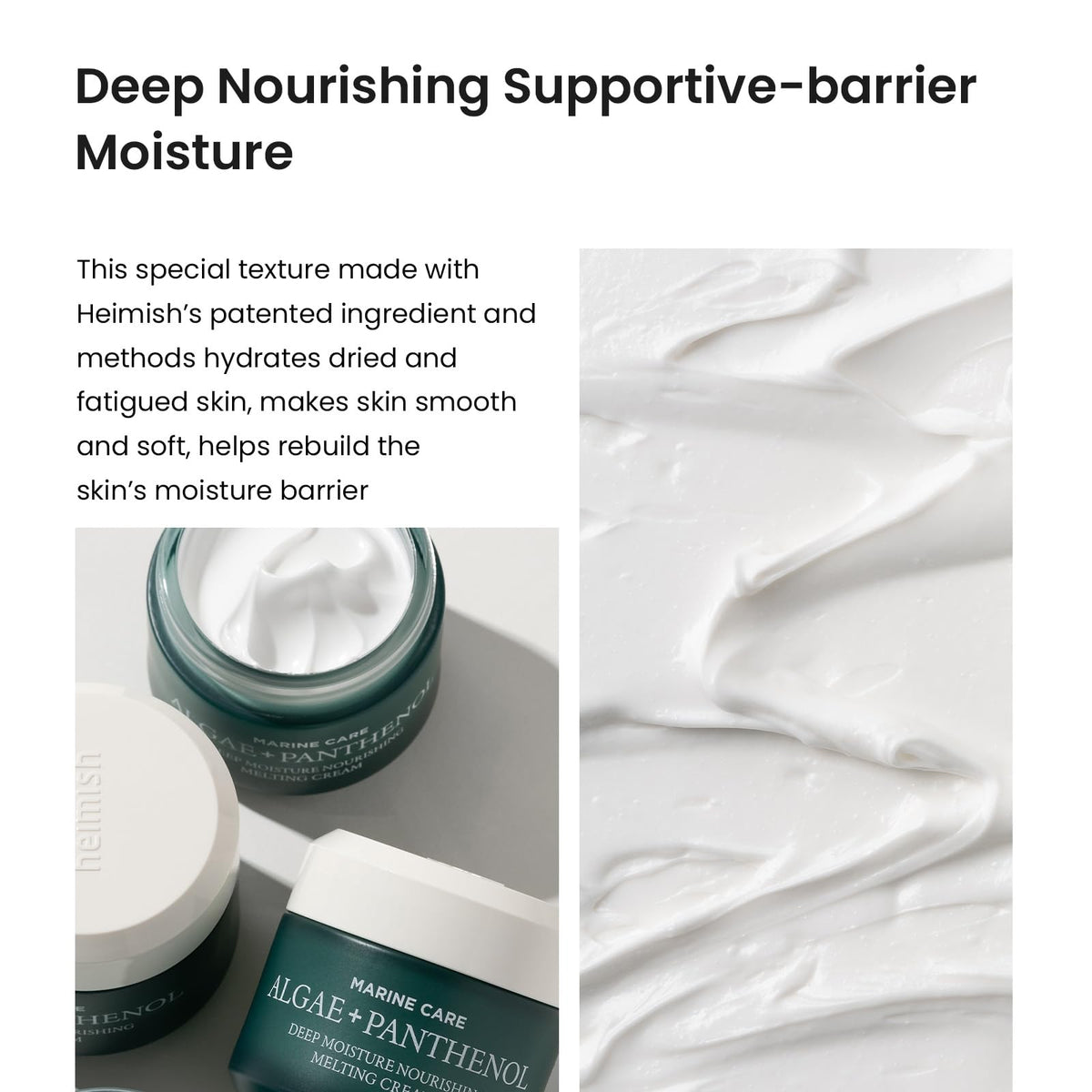 HEIMISH Marine Care Deep Moisture cream on face with velvety finish