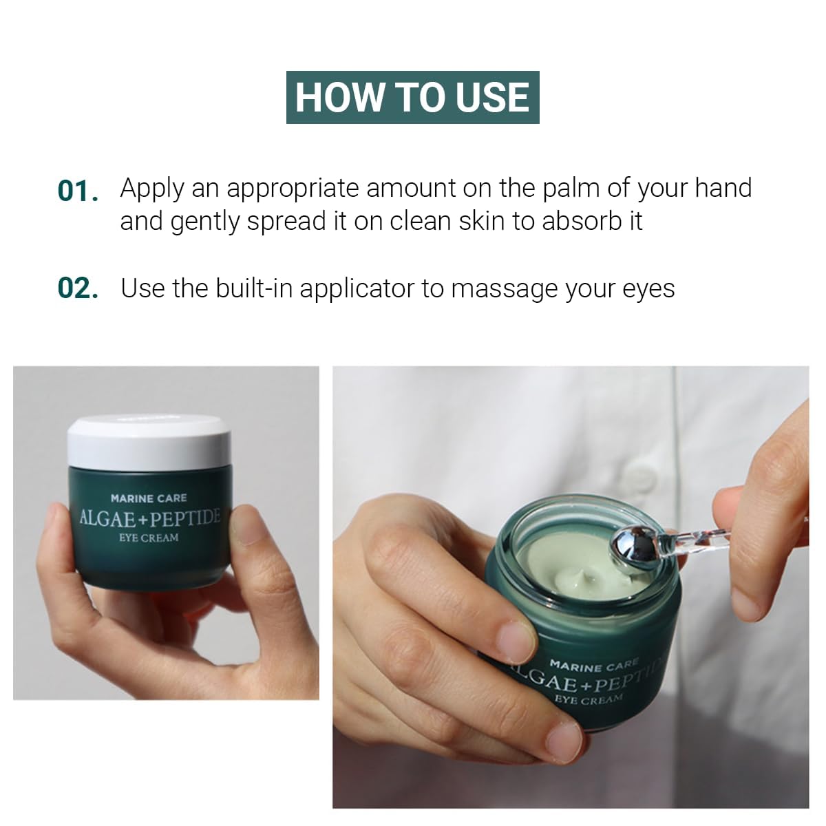 HEIMISH metal massage tool in use during gentle eye area massage.