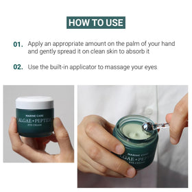 HEIMISH metal massage tool in use during gentle eye area massage.