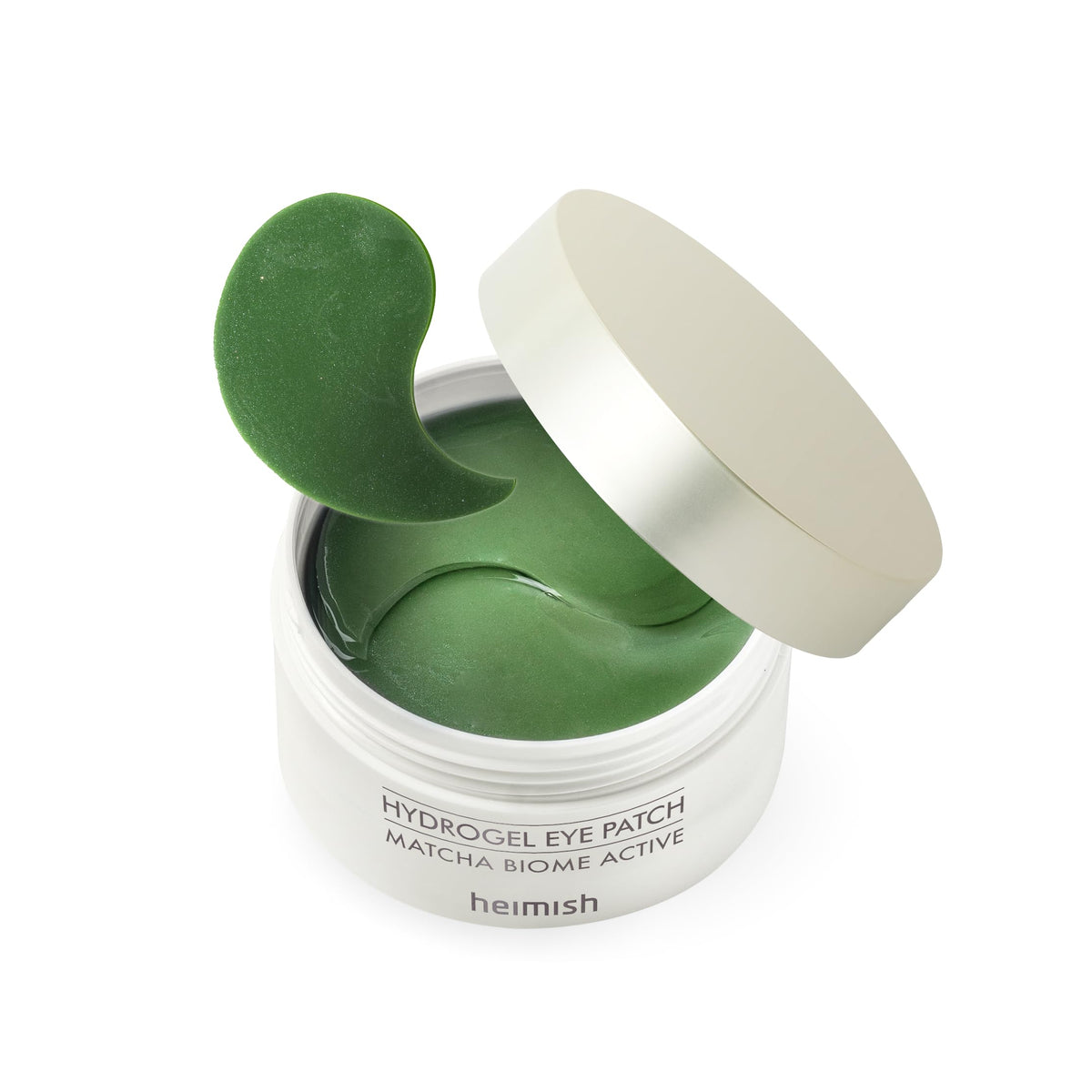 HEIMISH Matcha Biome hydrogel eye patch packaging close-up for refreshed under-eyes