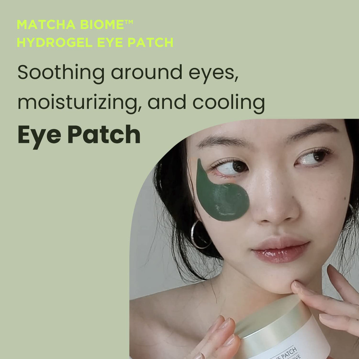 HEIMISH Matcha Biome eye patch being applied under-eye for hydration and cooling