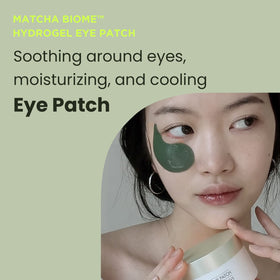 HEIMISH Matcha Biome eye patch being applied under-eye for hydration and cooling