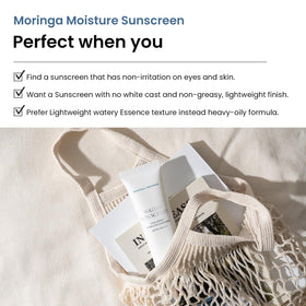 SPF 50+ badge on HEIMISH Moringa Ceramide Hyaluronic Sunscreen highlighting broad protection