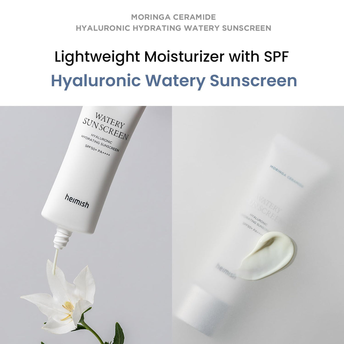 Close-up of texture on HEIMISH sunscreen showing lightweight non-greasy finish