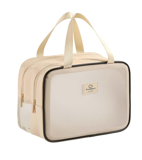 Heliar Large Travel Toiletry Bag with dry-wet separation showing private dry zone for organized cosmetics.