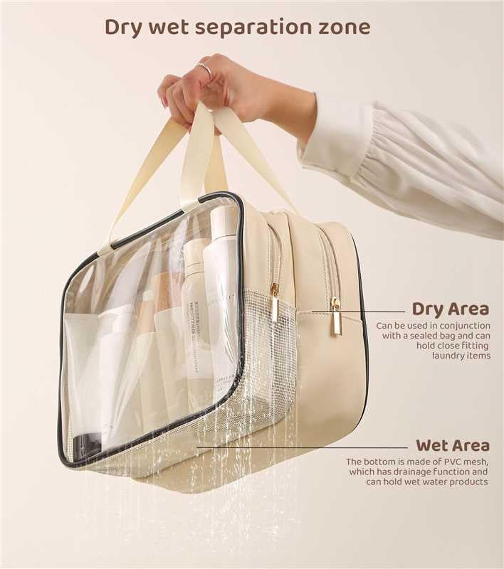 Heliar PVC waterproof wash bag in matte finish highlights clear wet zone for quick selection.