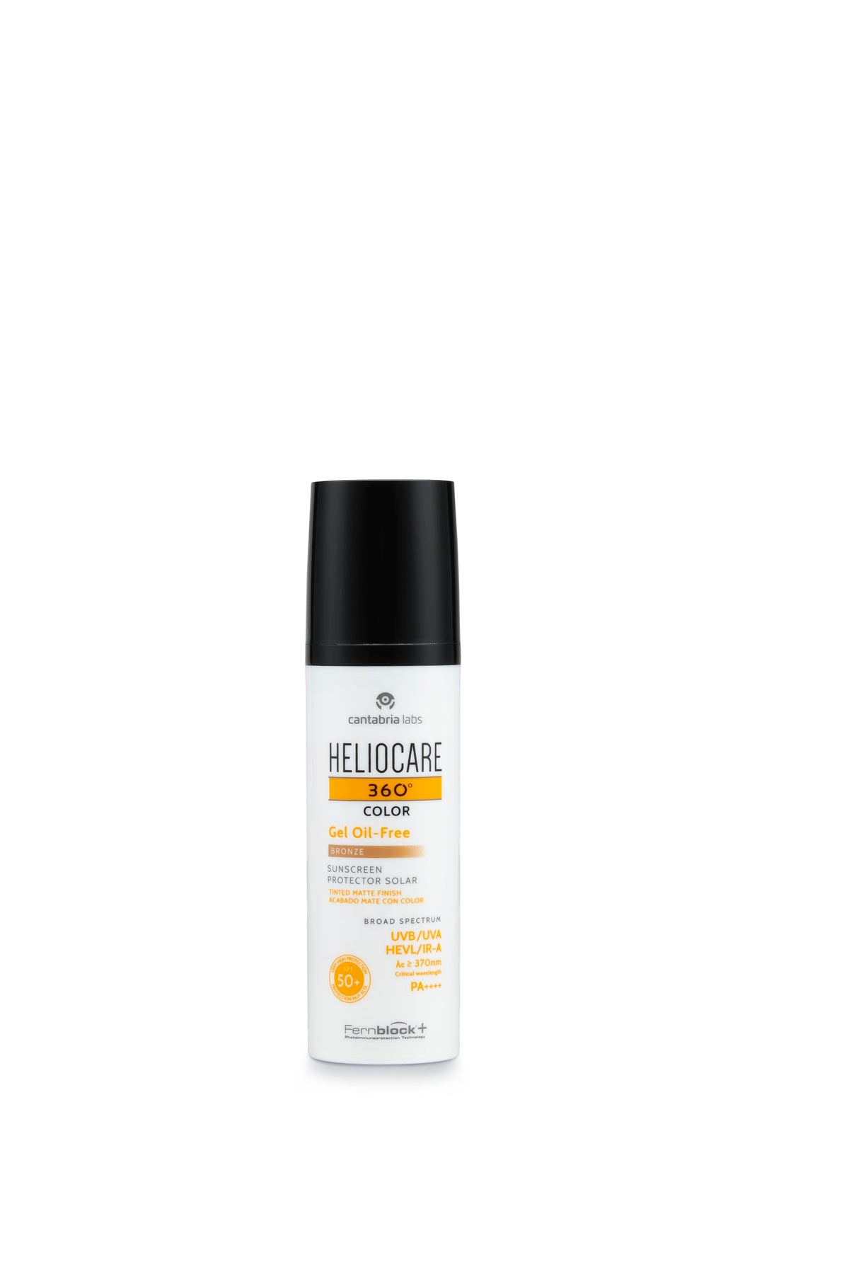 Bottle and pump with bronze shade indicating oil-free sunscreen for daily use