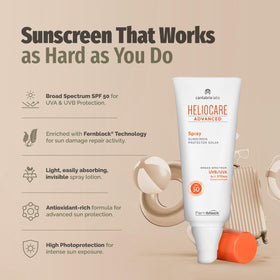 Close-up of heliocare bottle cap shows premium packaging.