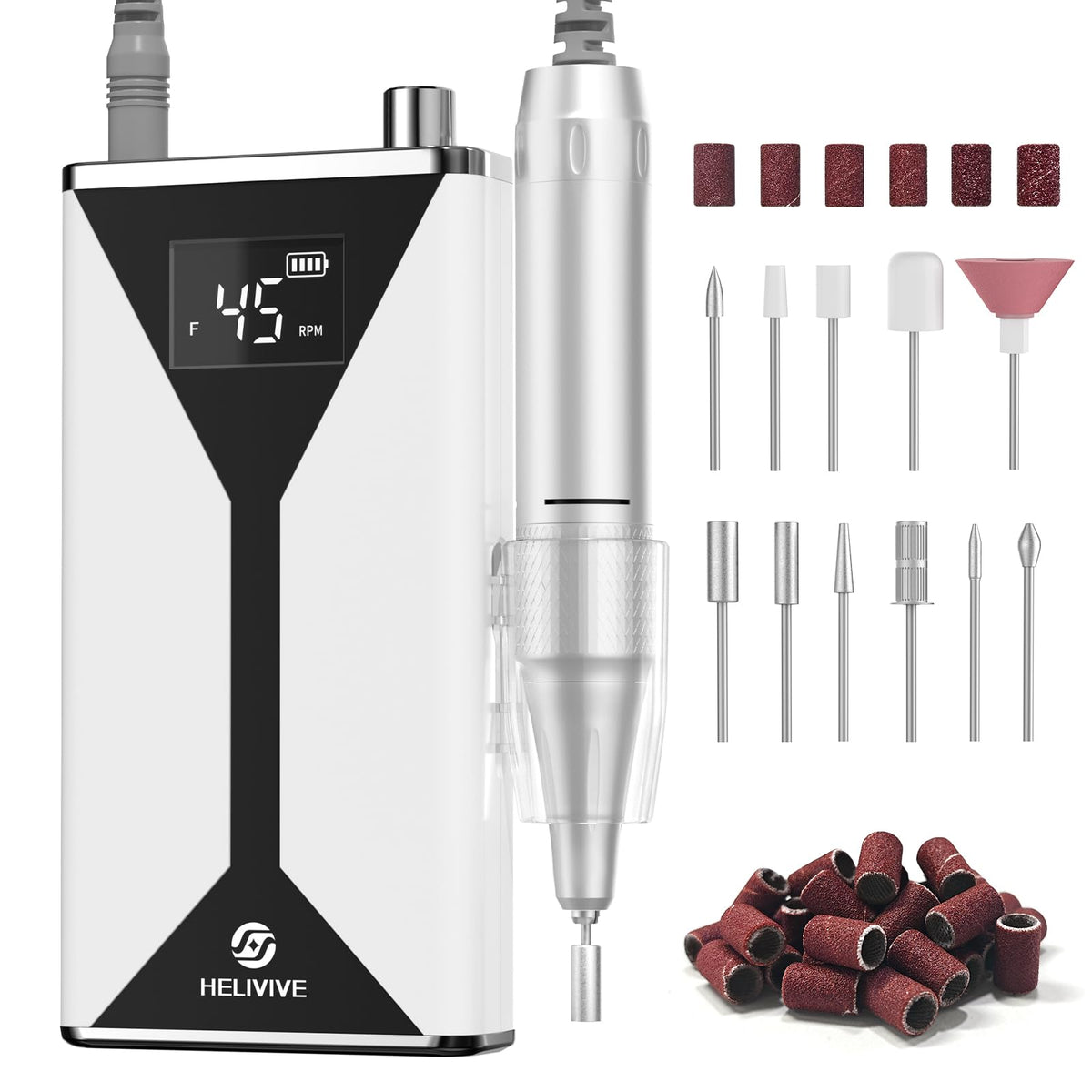 HELIVIVE professional nail drill 45000rpm for fast shaping and polishing