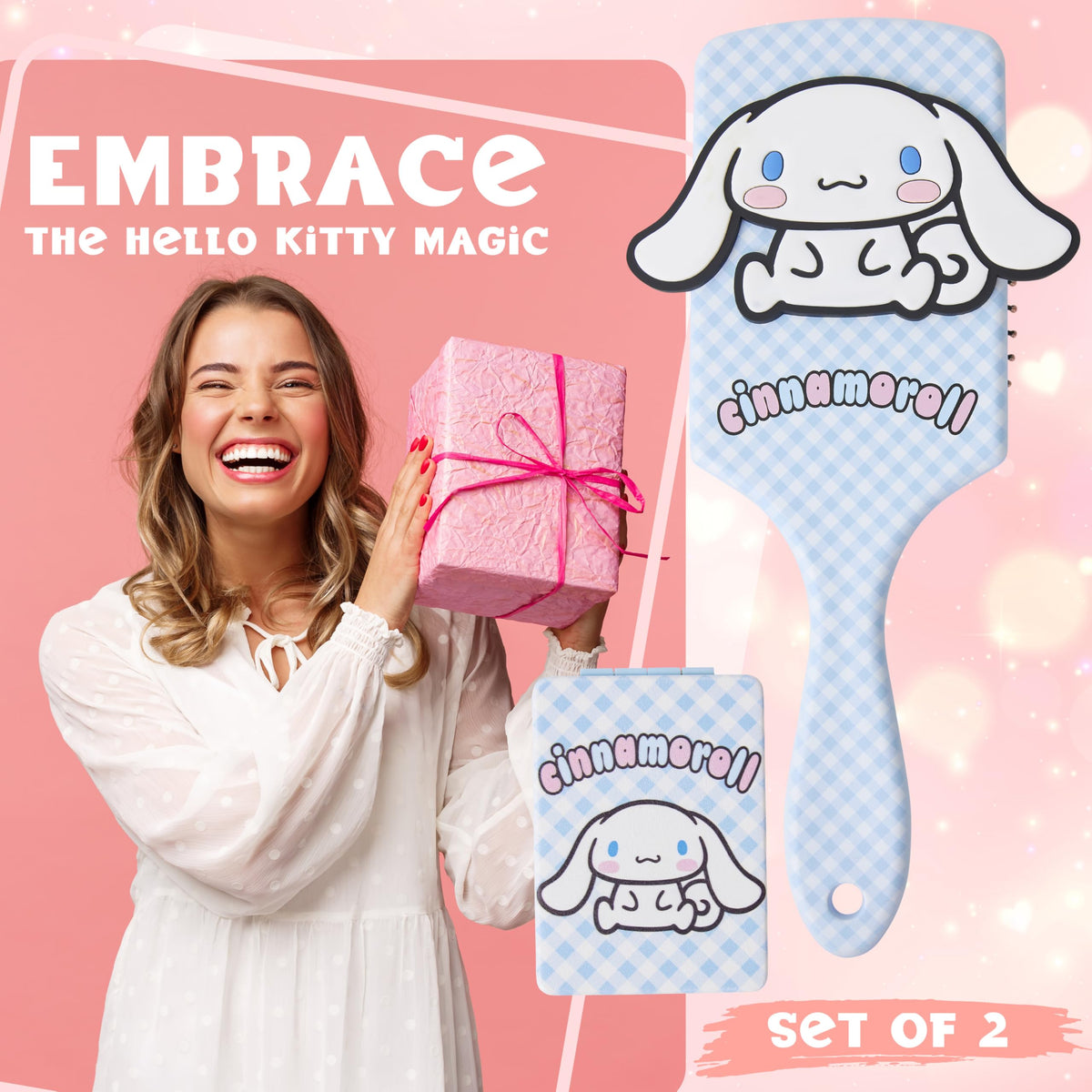 Hello Kitty compact mirror folded, lightweight for on-the-go touch-ups.