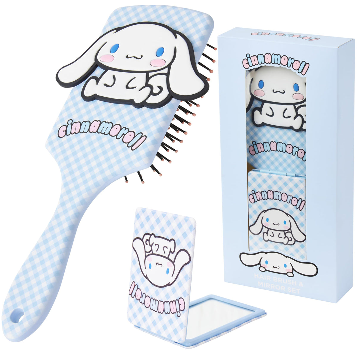 Hello Kitty detangling brush closeup with soft bristles for gentle detangling.