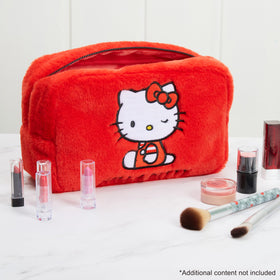Hello Kitty fluffy makeup bag spacious compartment keeps cosmetics neatly organized