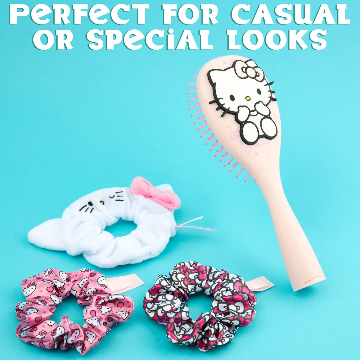 Hello Kitty gift-ready packaging for a charming, practical hair care set.