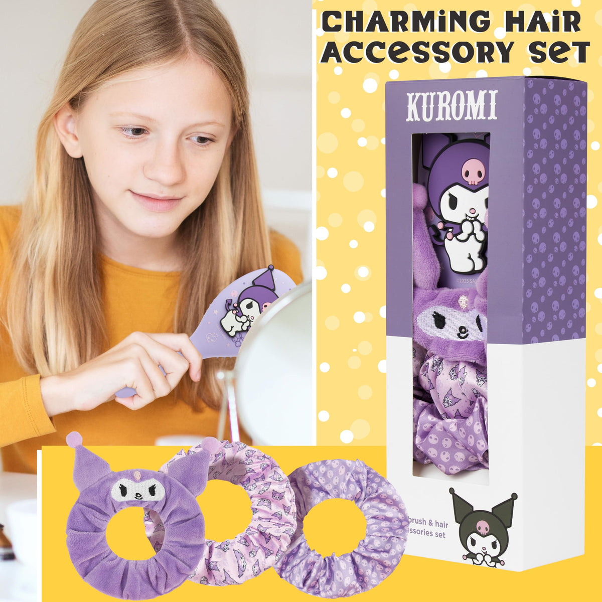 Hello Kitty scrunchies set for cute, secure styles.