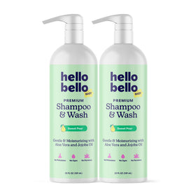Foamy lather shot of Hello Bello Sweet Pear; gentle wash for bathtime with kids.