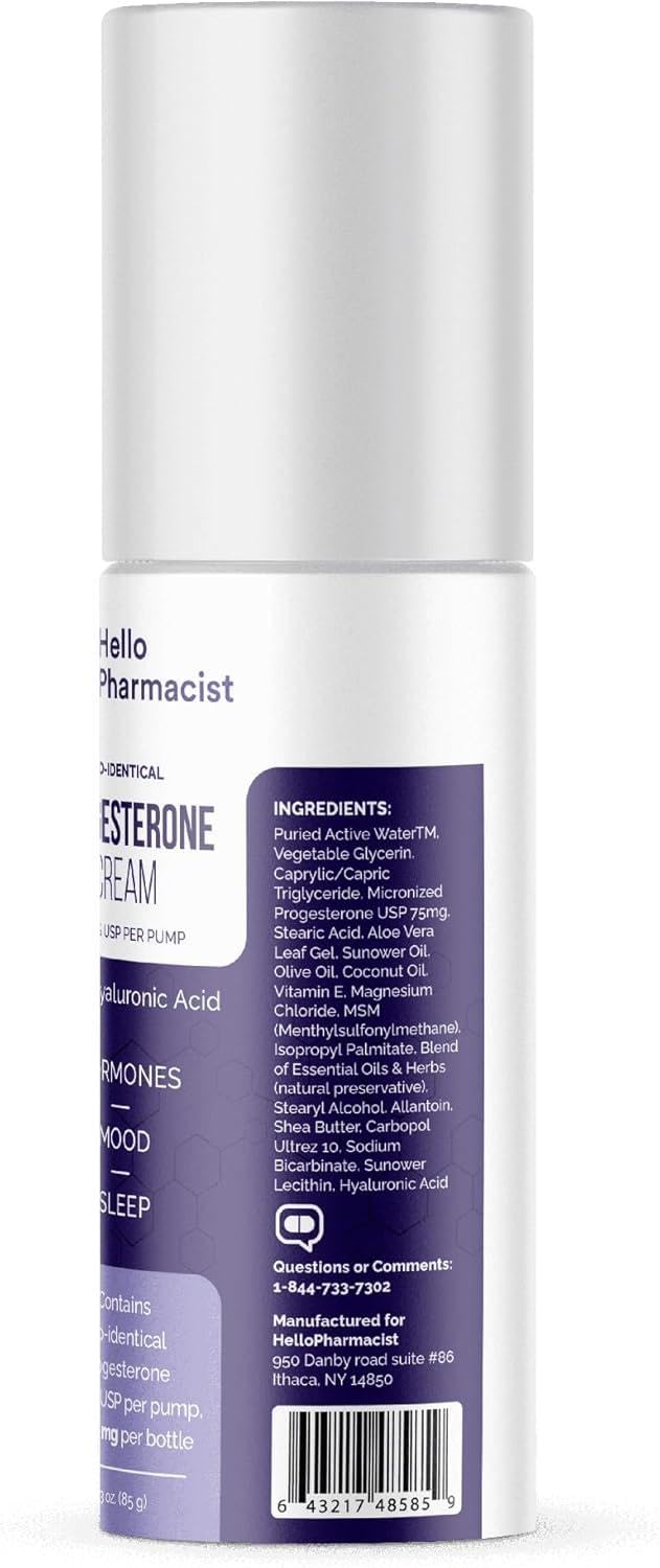 HelloPharmacist progesterone cream on vanity, daily skincare routine friendly.