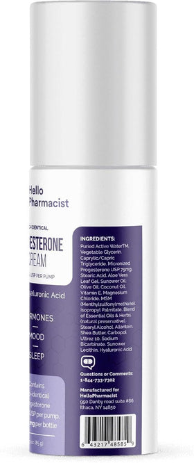 HelloPharmacist progesterone cream on vanity, daily skincare routine friendly.
