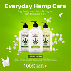 Hemp Heaven bottle pour shows easy daily moisturization.