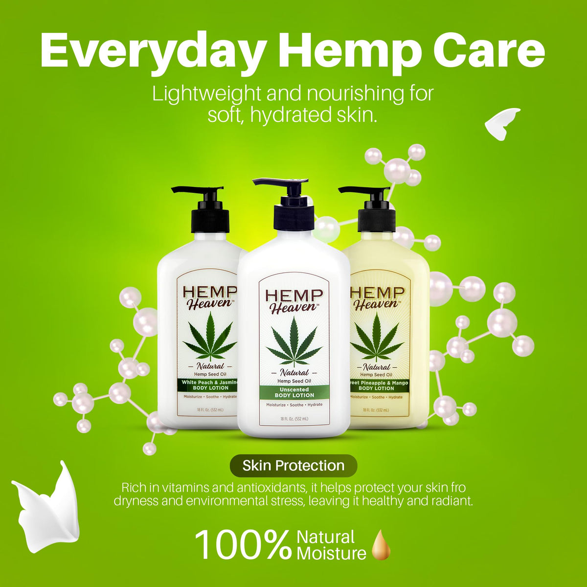 Ingredient deck of Hemp Heaven Lotion featuring hemp seed oil