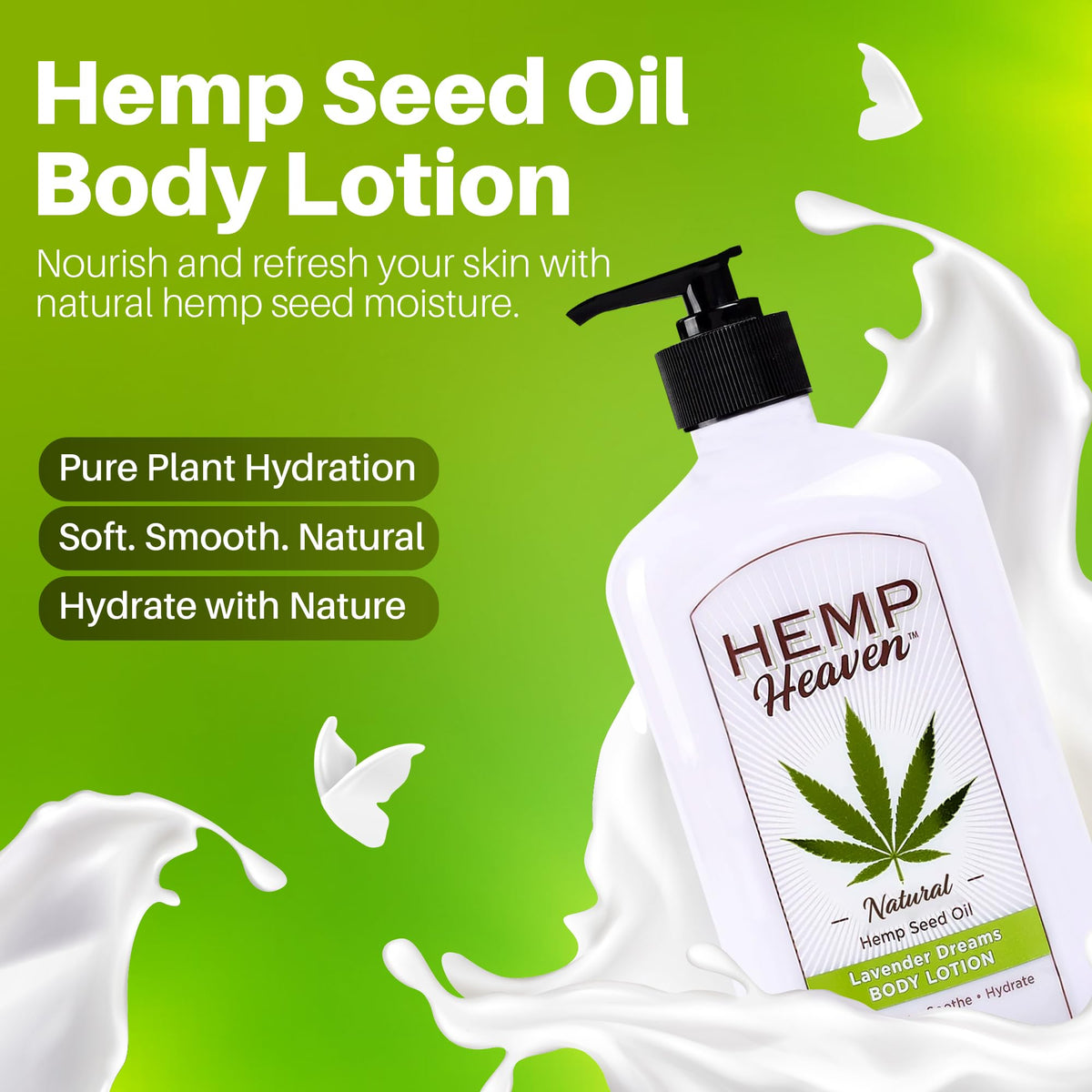 Close-up of label on Hemp Heaven Lotion highlighting clean, paraben-free formula.