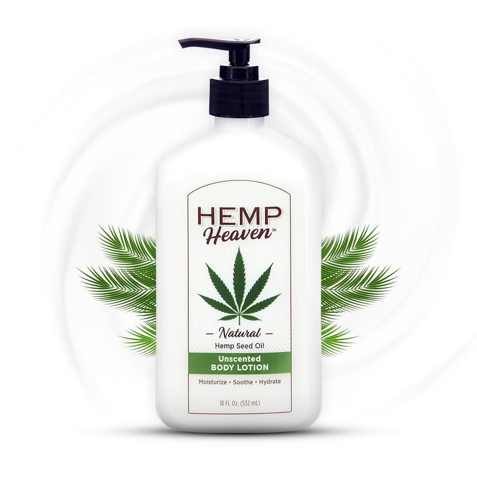 Hemp Heaven Hemp Lotion unscented bottle showing a hydrating formula
