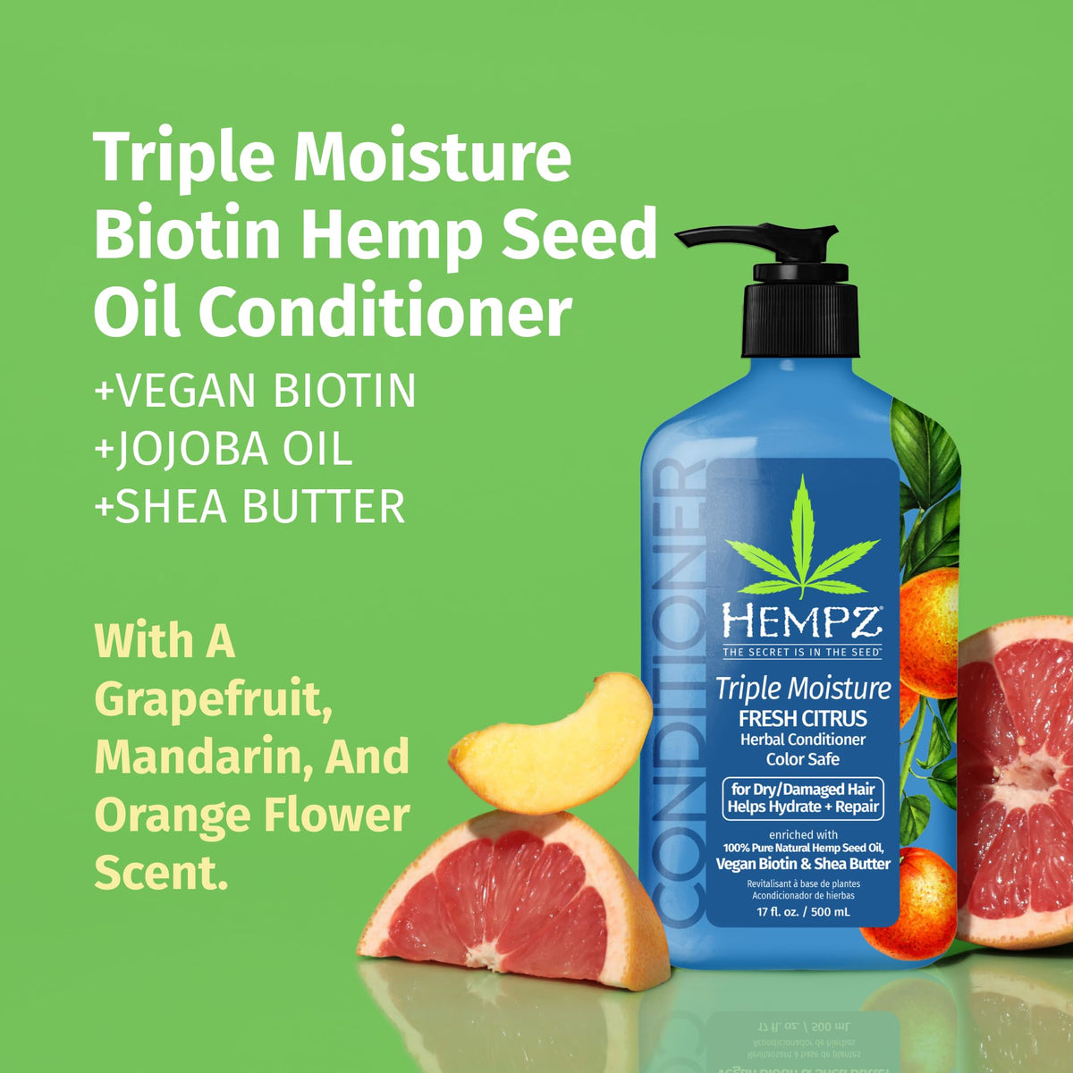 Hempz Biotin Conditioner pour action demonstrates even moisture distribution for healthy-looking strands.