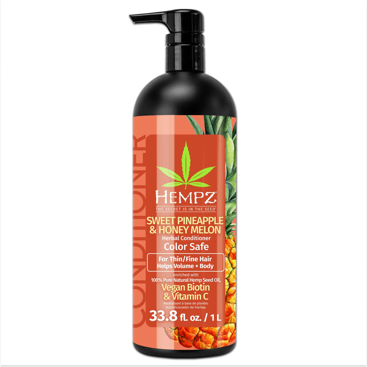 Hempz Biotin Conditioner bottle pour with tropical aroma for refreshed, hydrated hair.